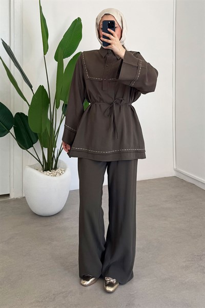 Nakışlı Modal Takım - Haki Yeşil