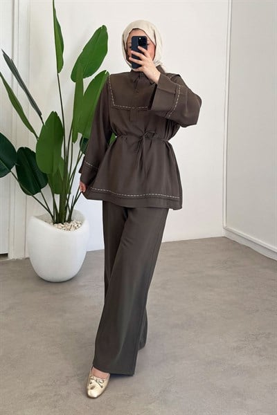 Nakışlı Modal Takım - Haki Yeşil