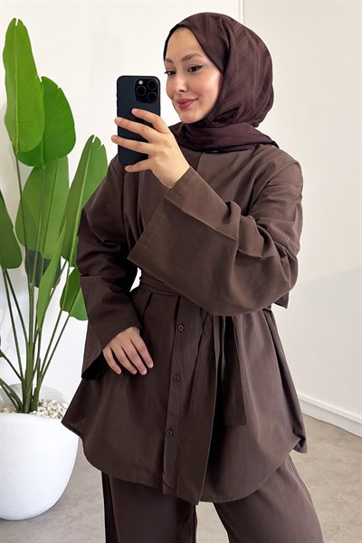 Naturel Keten Takım - Kahverengi