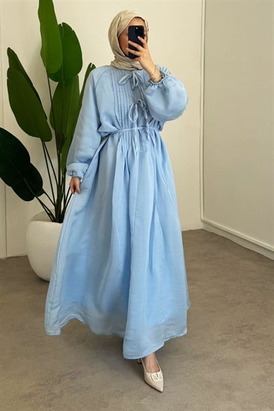 Nervüllü Elbise - Mavi