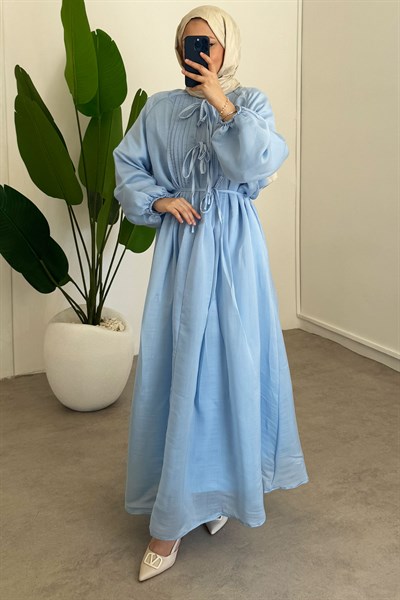 Nervüllü Elbise - Mavi