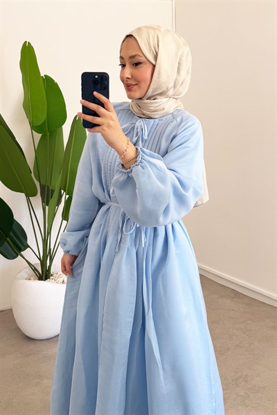 Nervüllü Elbise - Mavi