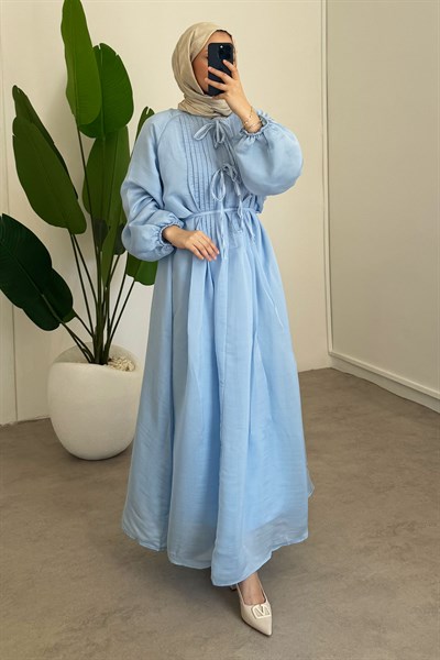 Nervüllü Elbise - Mavi