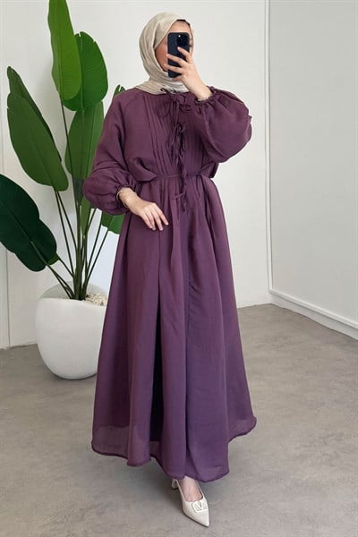 Nervüllü Elbise - Mürdüm