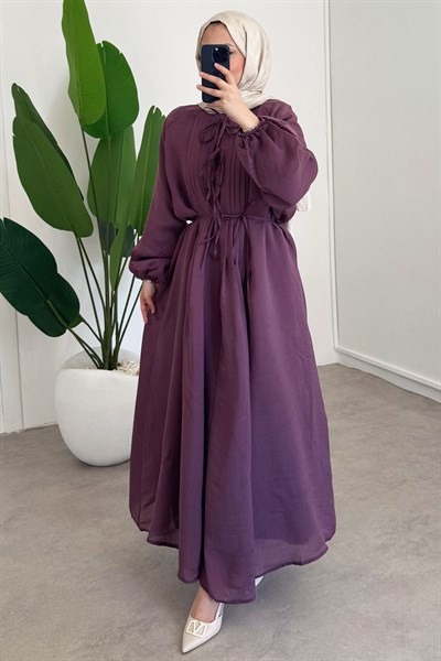 Nervüllü Elbise - Mürdüm