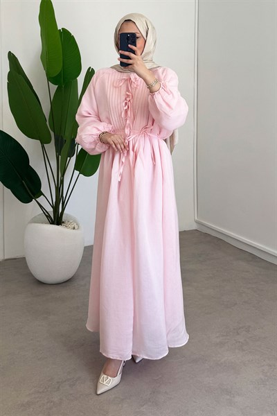 Nervüllü Elbise - Pembe