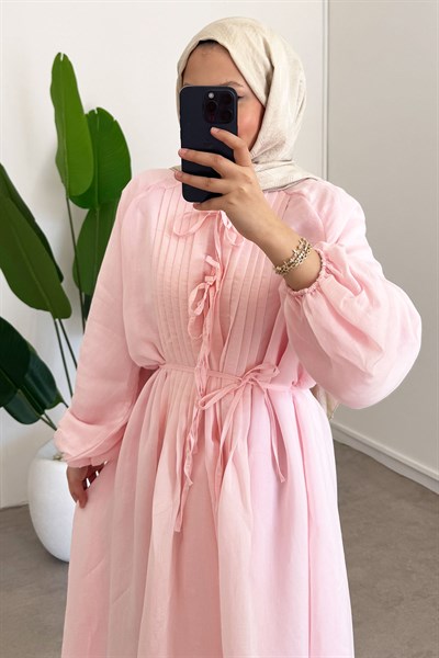 Nervüllü Elbise - Pembe