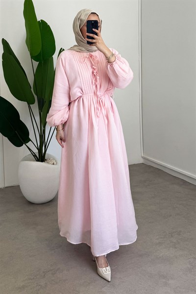 Nervüllü Elbise - Pembe
