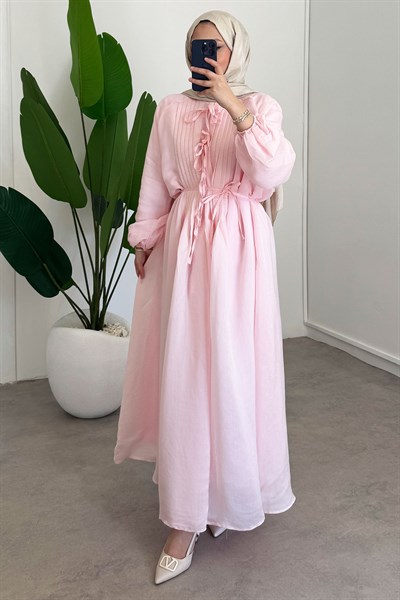 Nervüllü Elbise - Pembe