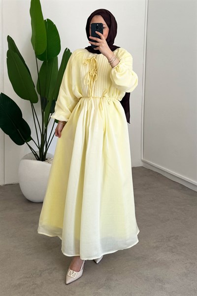 Nervüllü Elbise - Sarı