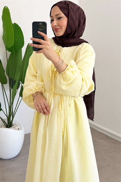 Nervüllü Elbise - Sarı