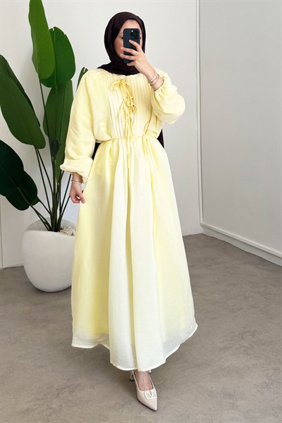 Nervüllü Elbise - Sarı