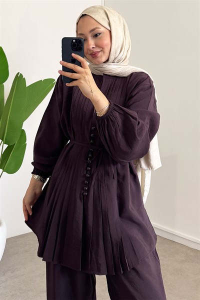 Nervürlü Modal Takım - Bordo