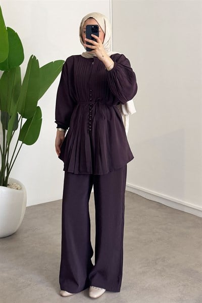 Nervürlü Modal Takım - Bordo