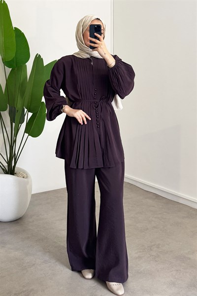 Nervürlü Modal Takım - Bordo