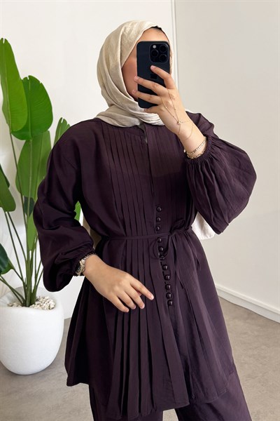 Nervürlü Modal Takım - Bordo