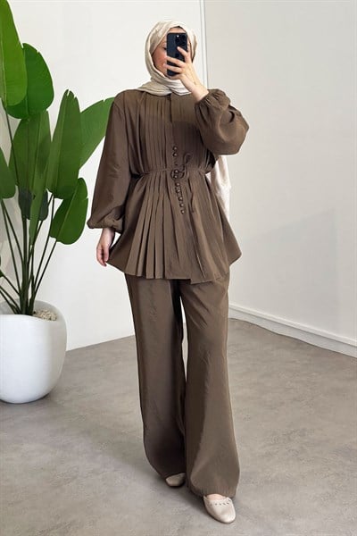 Nervürlü Modal Takım - Haki Yeşil