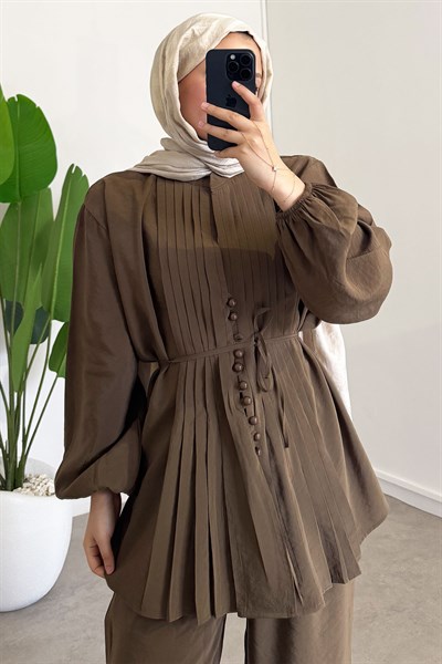 Nervürlü Modal Takım - Haki Yeşil