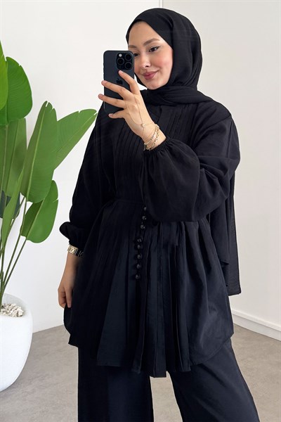 Nervürlü Modal Takım - Siyah