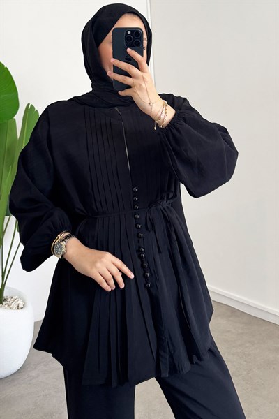 Nervürlü Modal Takım - Siyah