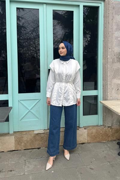 Omuz Detaylı Gömlek 9-15311- BEYAZ