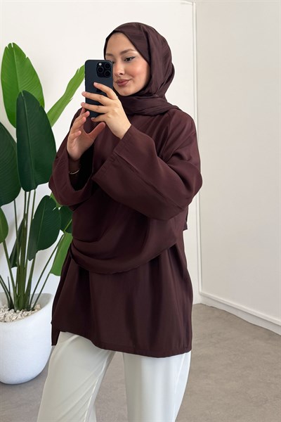 Önden Bağlama Tunik 9-61408 - Kahverengi