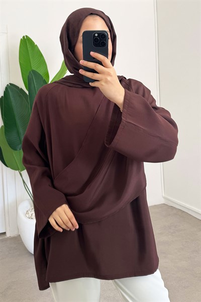 Önden Bağlama Tunik 9-61408 - Kahverengi