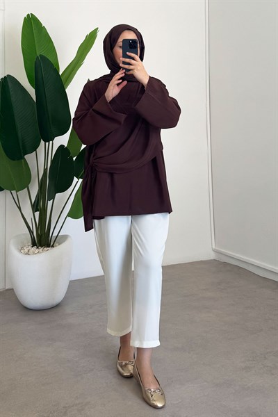 Önden Bağlama Tunik 9-61408 - Kahverengi