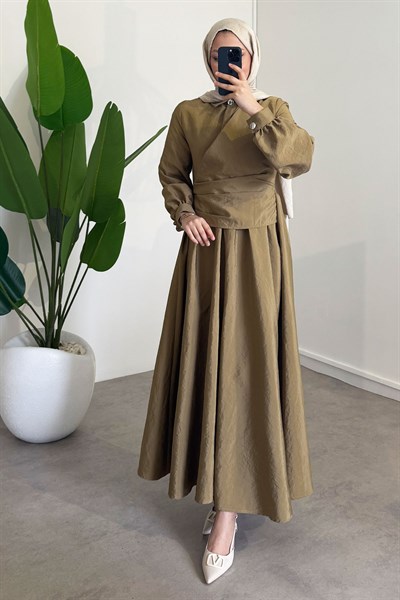 Önden Düğmeli Elbise - Haki Yeşil