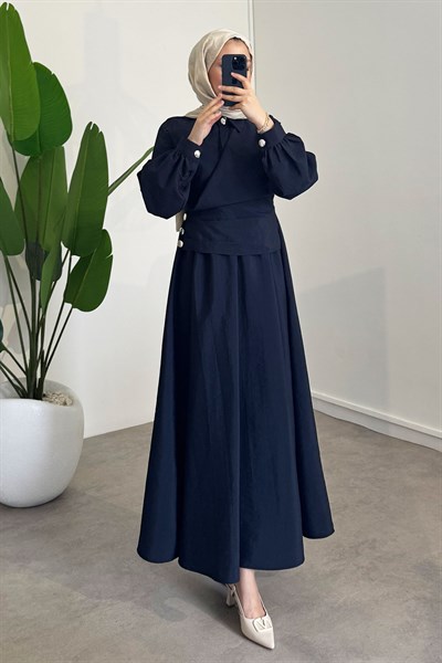 Önden Düğmeli Elbise - Lacivert