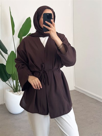Örgü Kemer Kimono - Kahverengi