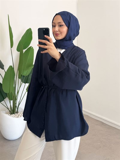 Örgü Kemer Kimono - Lacivert