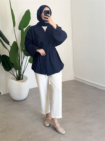 Örgü Kemer Kimono - Lacivert