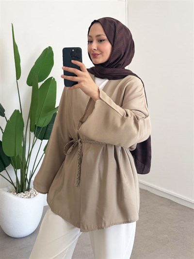 Örgü Kemer Kimono - Olive