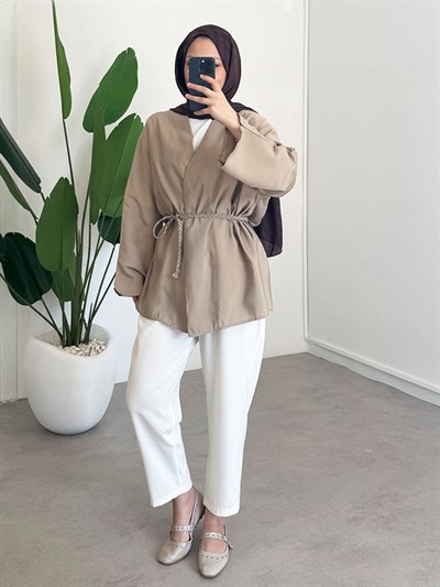 Örgü Kemer Kimono - Olive