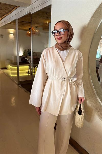 ÖRGÜ KEMERLİ TAKIM 9-51870 - BEJ