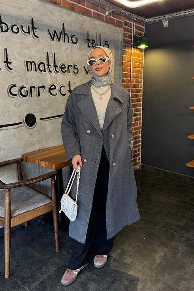 Oversize Astarlı Kaşe Kaban 4-6828 - GRI