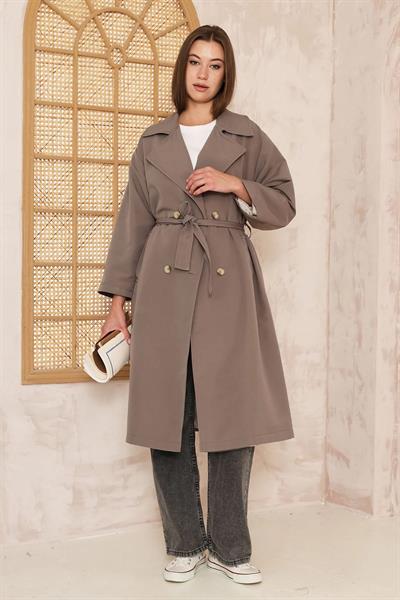 OVERSİZE ASTARLI TRENÇKOT 4-6404 - KOYU GRI