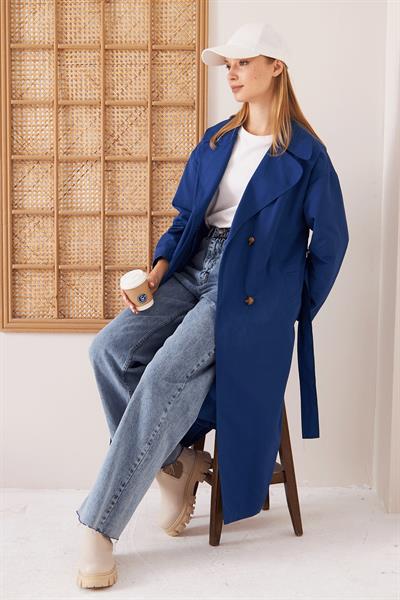 OVERSİZE ASTARLI TRENÇKOT 4-6404 - LACİVERT