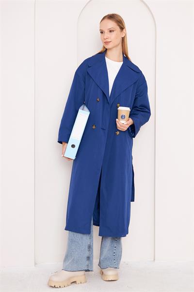 OVERSİZE ASTARLI TRENÇKOT 4-6404 - LACİVERT
