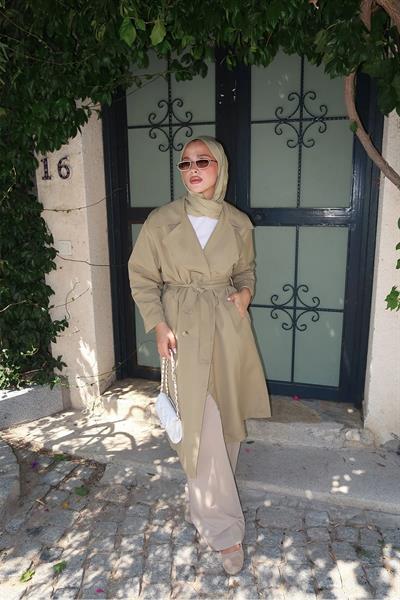 OVERSİZE ASTARLI TRENÇKOT 4-6404 - OLİVE