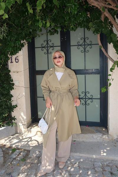 OVERSİZE ASTARLI TRENÇKOT 4-6404 - OLİVE