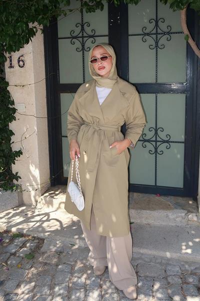 OVERSİZE ASTARLI TRENÇKOT 4-6404 - OLİVE