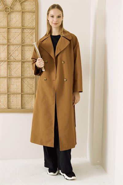 OVERSİZE ASTARLI TRENÇKOT 4-6404 - TABA