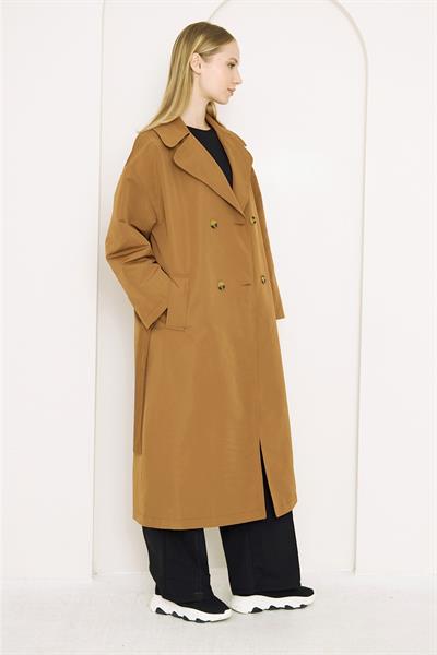 OVERSİZE ASTARLI TRENÇKOT 4-6404 - TABA