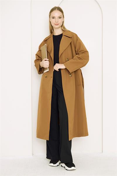 OVERSİZE ASTARLI TRENÇKOT 4-6404 - TABA