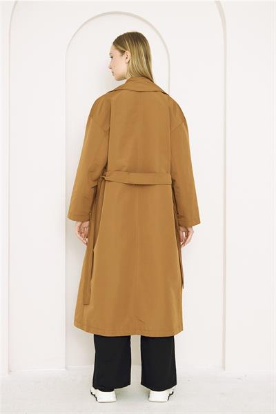 OVERSİZE ASTARLI TRENÇKOT 4-6404 - TABA