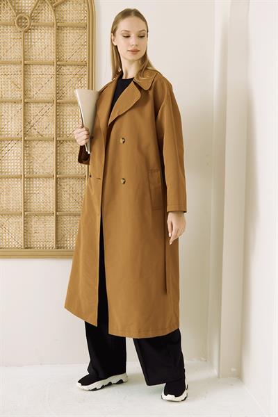 OVERSİZE ASTARLI TRENÇKOT 4-6404 - TABA