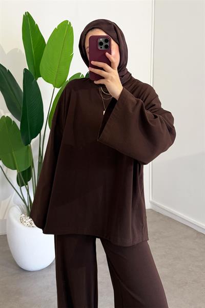 Oversize Basıc Takım - Kahverengi
