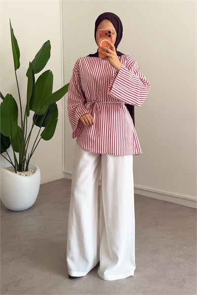 Oversize Biyeli Tunik - Beyaz